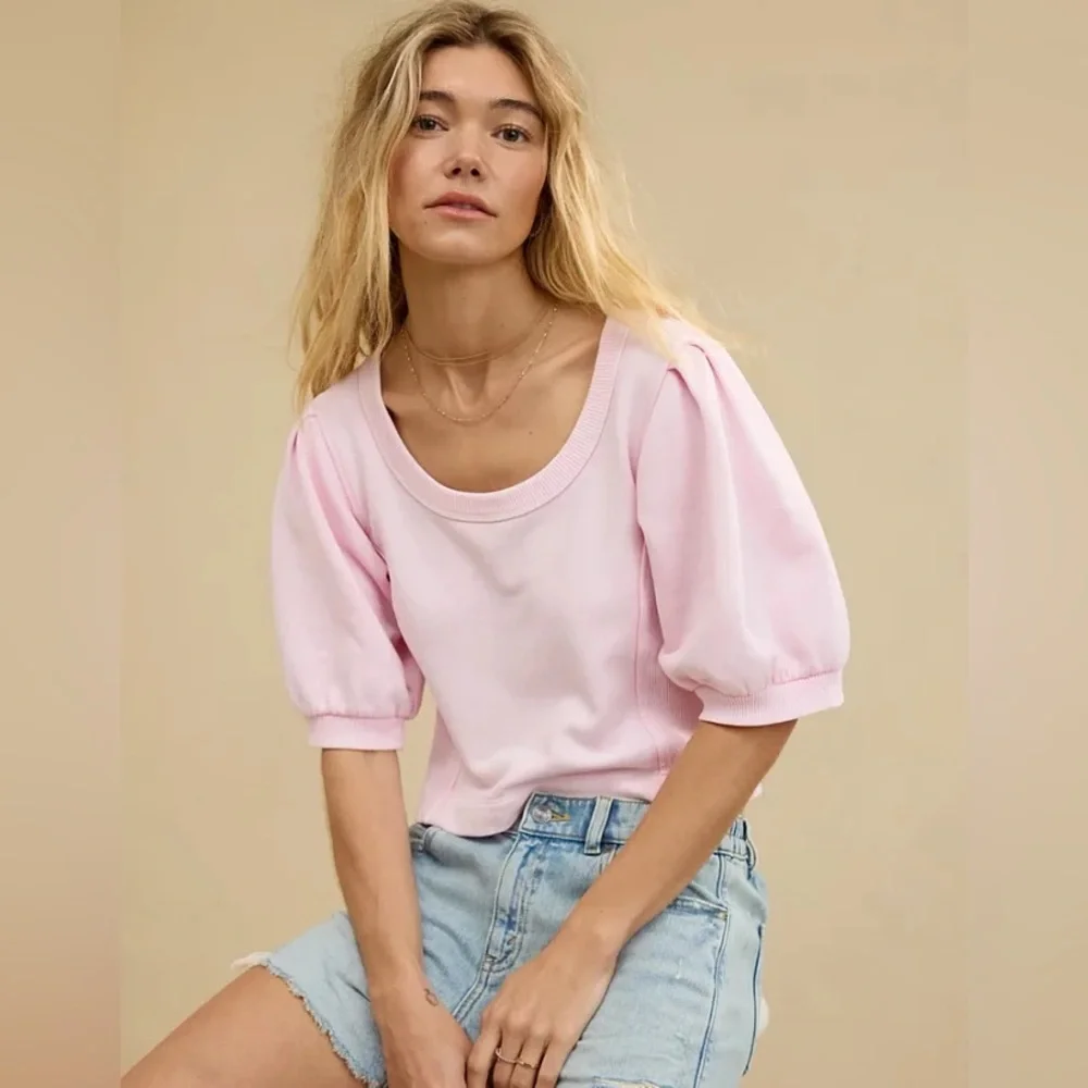 Aerie Seams Right Short Puff Sleeve Cropped Sweatshirt Light Pink Size XXL - Picture 1 of 10